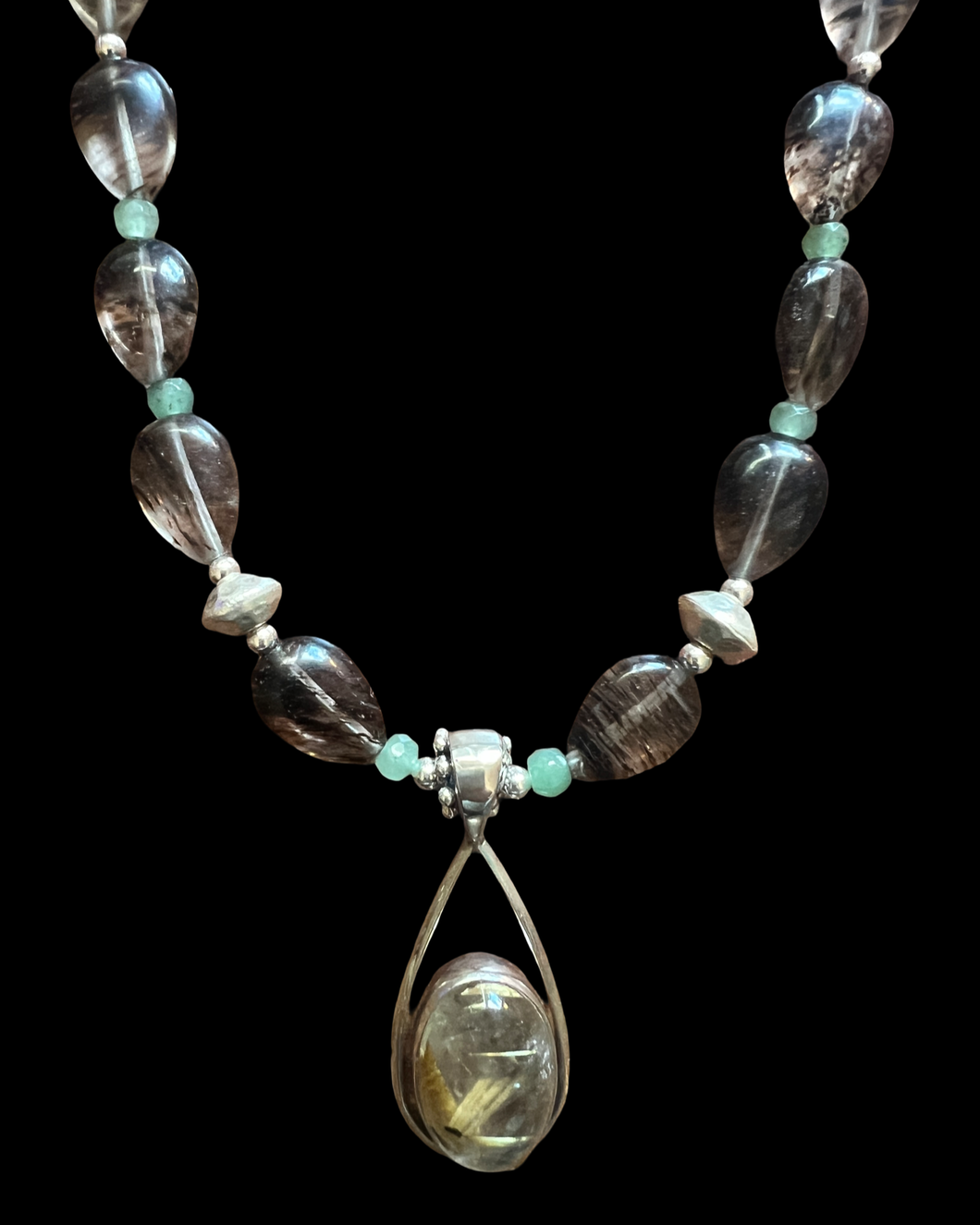 rutilated quartz w/smoky quartz & aventurine