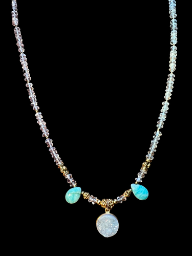 pearl druzy w/amazonite, crystal & gold vermeil