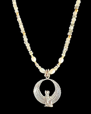isis w/tourmalinated quartz, pearls & diamond crystals